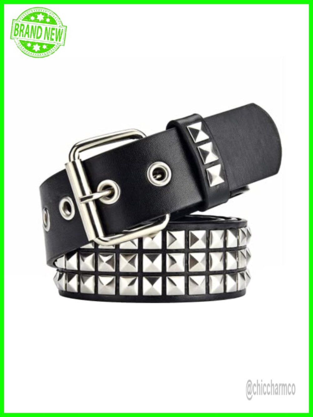 Studded Belt 1.5" Wide PU Leather Punk Rock Rivet Belt Adjustable